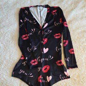 Black and Red Love Print Bodysuit